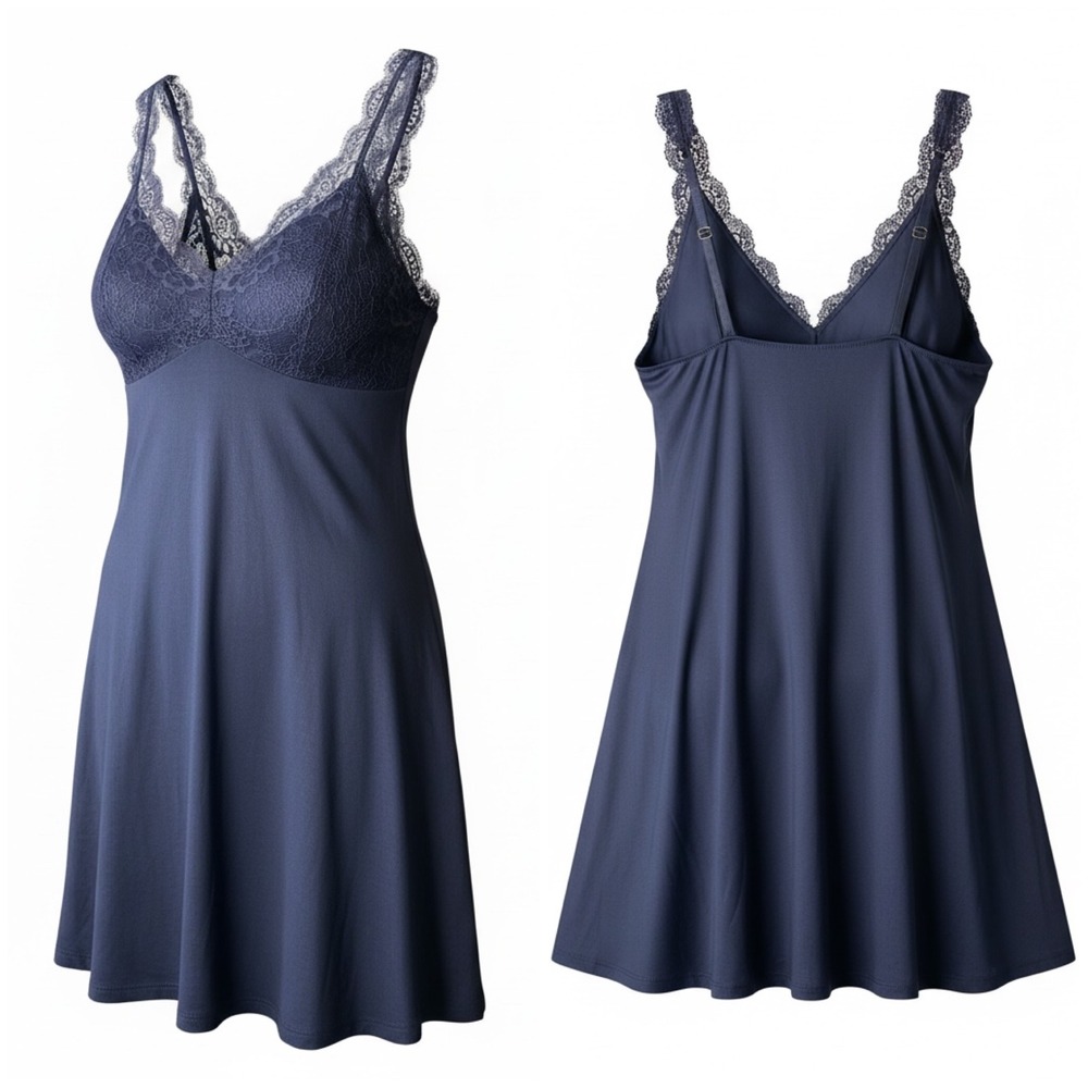 Flora Nikrooz Navy Lace Slip Dress Large 90s y2k Cami Sleep Sexy Romantic Fairy